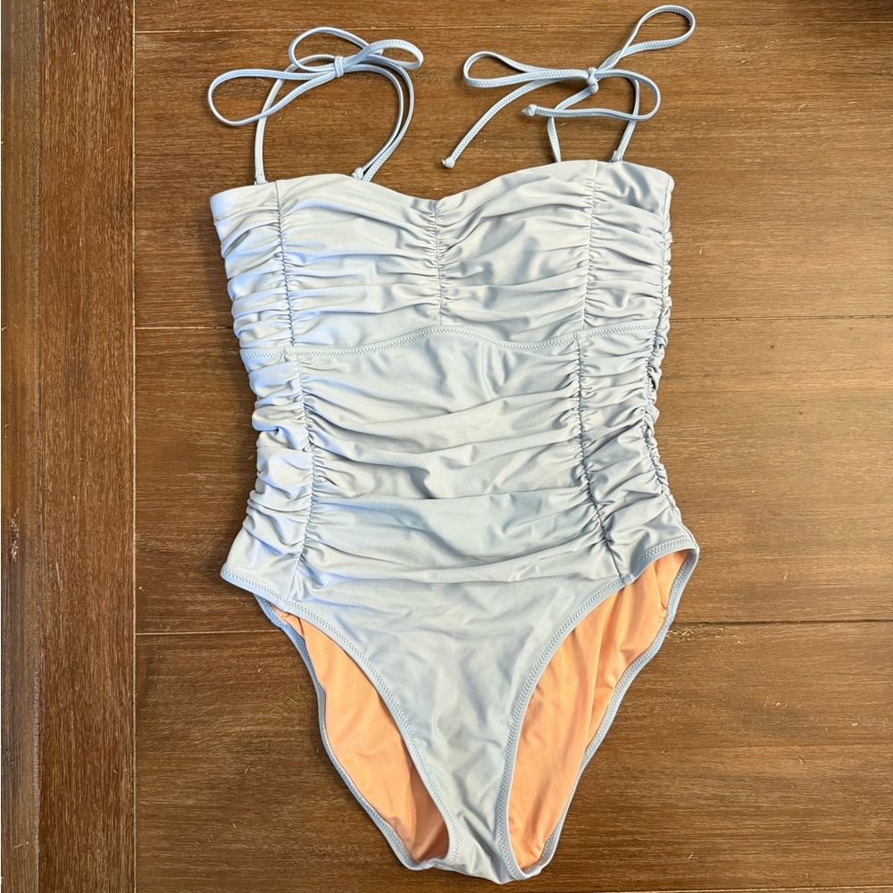J Crew Light Blue Ruched Swimsuit